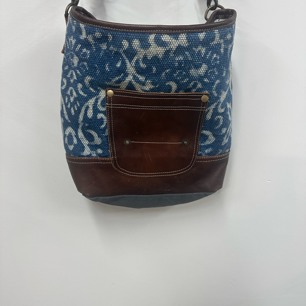 Myra Bags Blue Bliss Canvas, leather & Rug Shoulder Bag S-1950 - Picture 3 of 7
